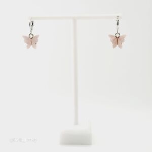 Cute Pink Butterfly Earrings for Women Sweet Gift Silver Toned